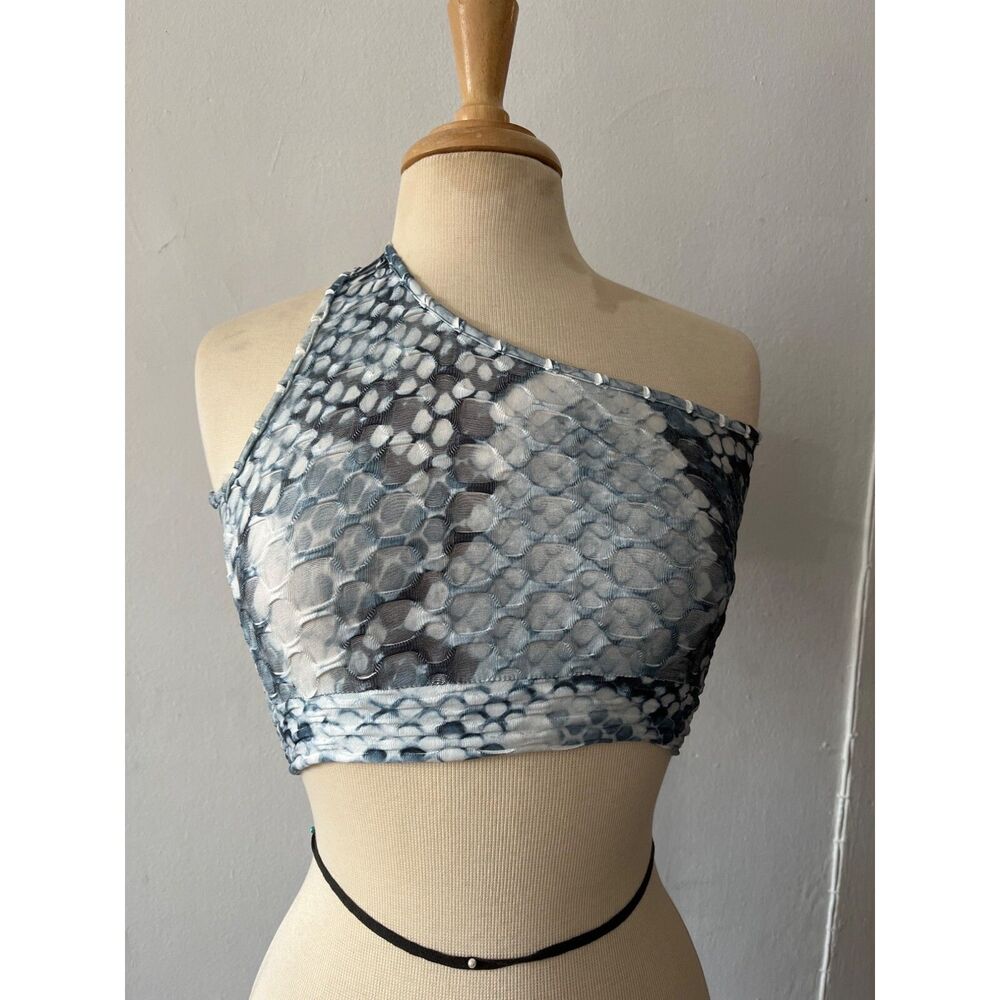 Womens one shoulder crop top S blue snakesin urban baddie alternative edgy